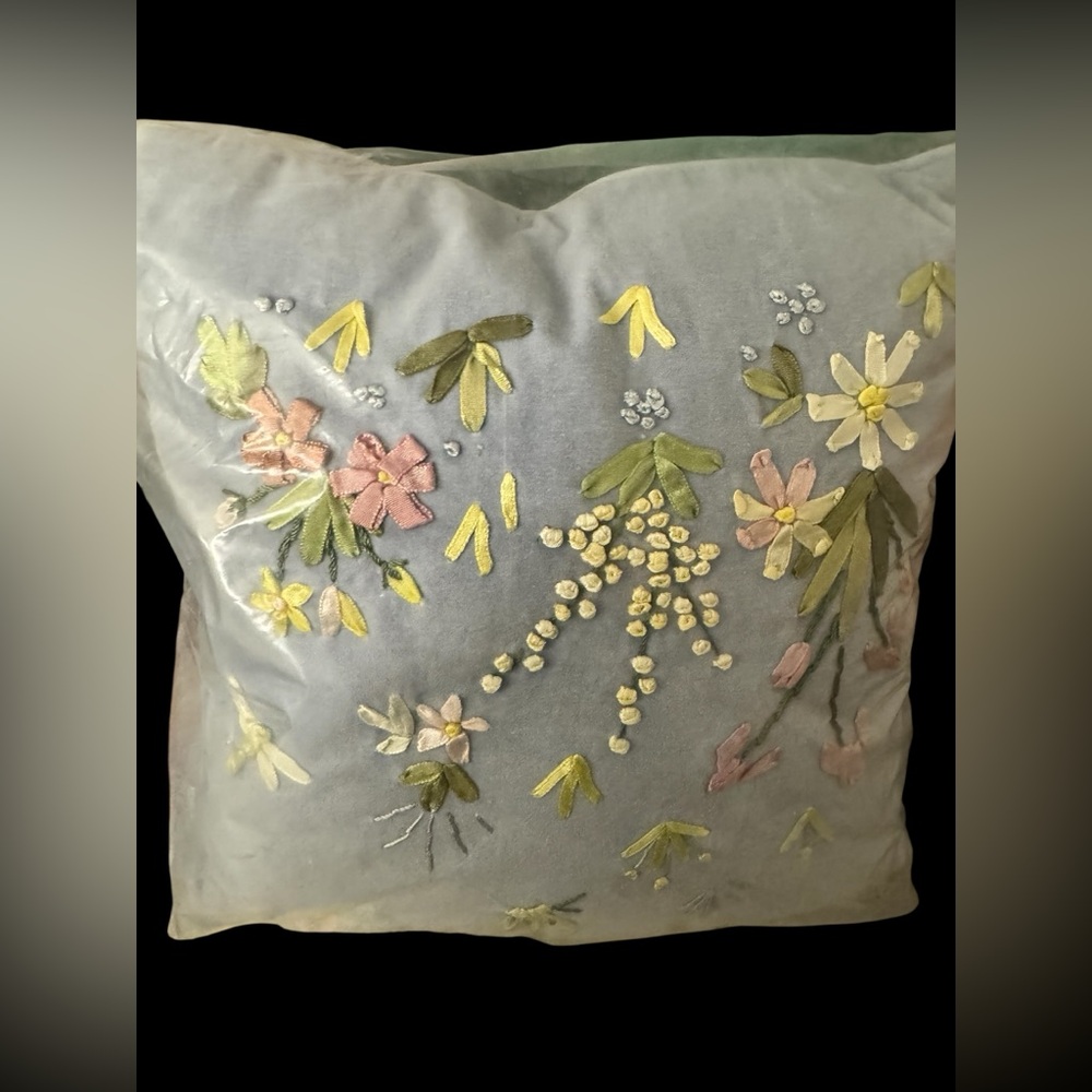 Blue Embroidered Throw Pillow